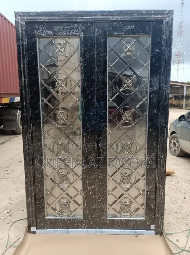6ft Stainless Black Marble Glass Door - 1