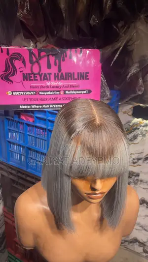 Luxury Vietnam Bone Straight Grey Human Hair Wig - 10 Inches