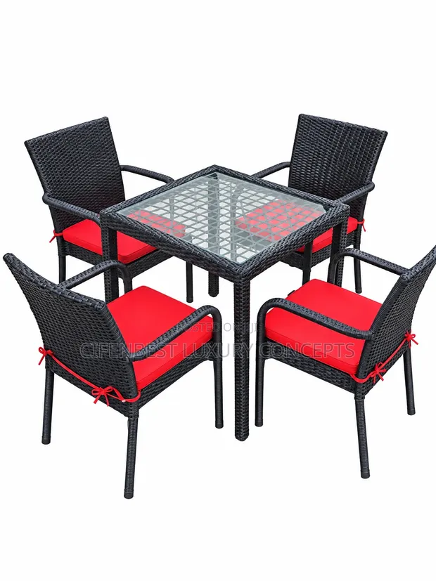 Black 4-Seater Outdoor Rattan Chair & Table Set - 1