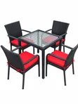 Black 4-Seater Outdoor Rattan Chair & Table Set - 1