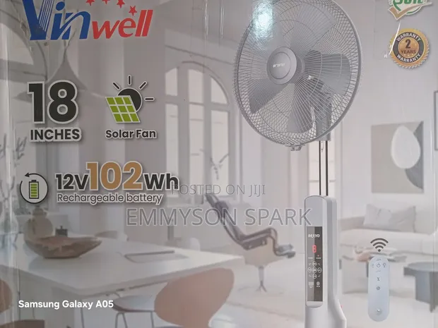 Vinwell Solar Standing Fan with Panel, Bulbs & Remote - 1