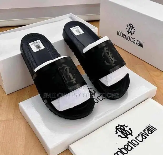 Roberto Cavalli Black Leather Slides - Size 40-46 - 1