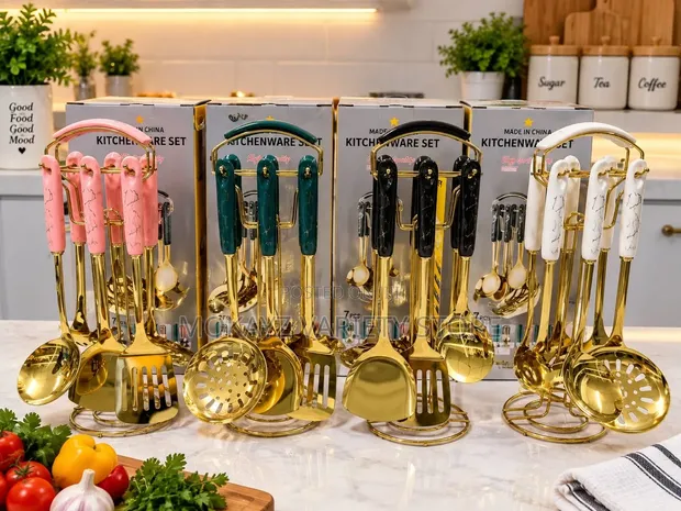 7pc Luxury Gold/Marble Design Cookware Set (Spoons) - 1