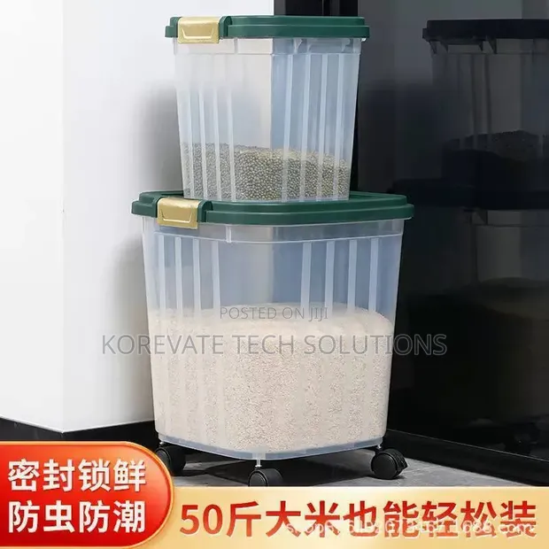 Plastic Rice Storage Container with Wheels - 1