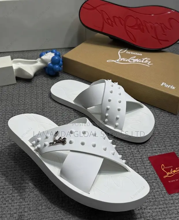 Christian Louboutin Studded Crisscross Slide Sandals - 1