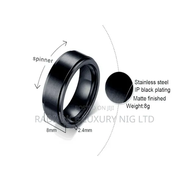 Titanium Stainless Steel Spinner Ring - Black, Size 10 - 1