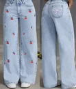 Y2K Cherry Embroidery Wide Leg Jeans - High Waist Bow Back - 2