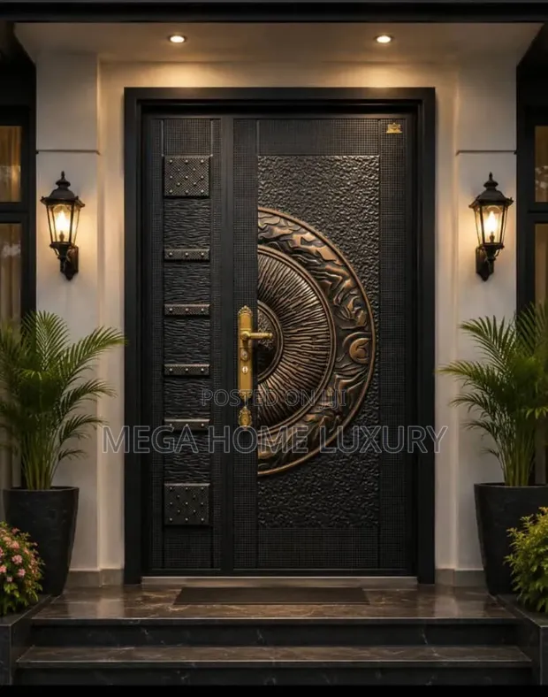 Luxury Carved Bronze Embossed Black Security Door - 1