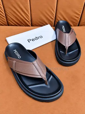 Pedro Brown Leather Thong Sandals - Girman 45