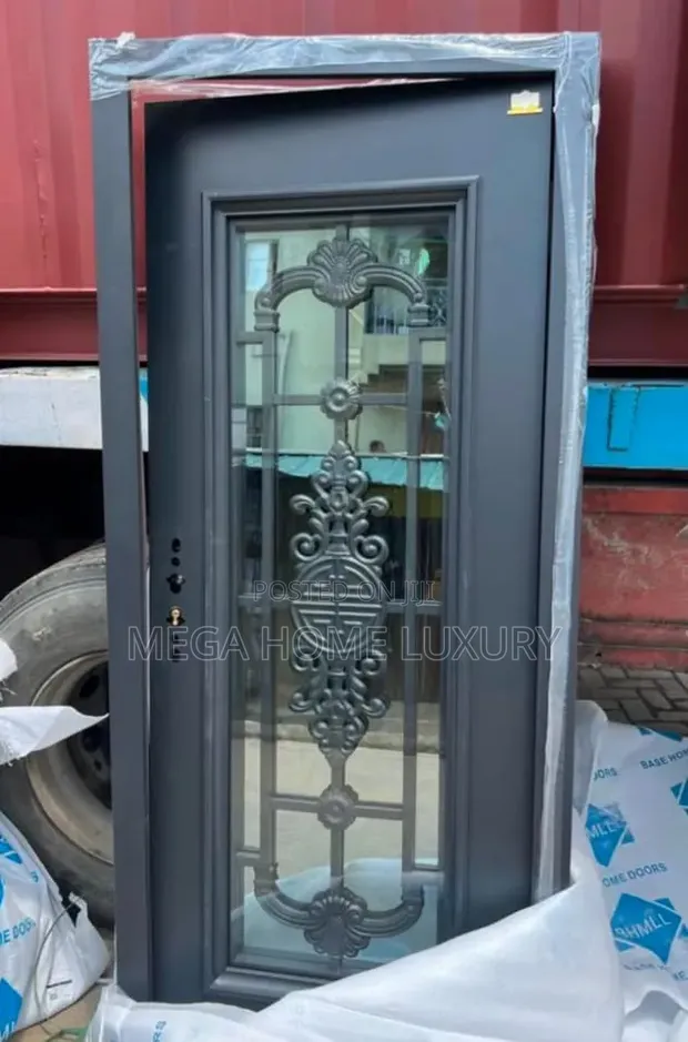 Single Panel Dark Iron Filigree Glass Security Door - 1