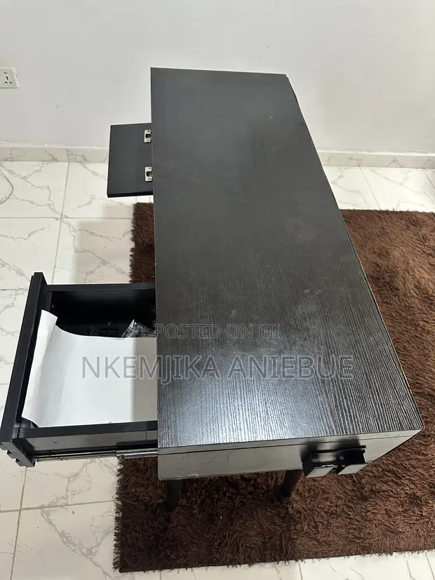 Black Wooden Study Desk with Drawers - 1