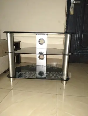 3-Tier Tempered Glass TV Stand - Silver Aluminum