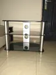 3-Tier Tempered Glass TV Stand - Silver Aluminum - 1