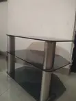 3-Tier Tempered Glass TV Stand - Silver Aluminum - 2