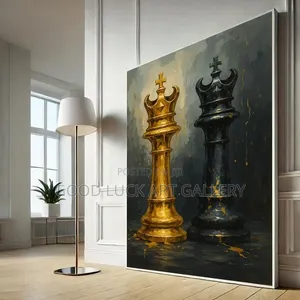 Large Scale Chess Piece Wall Art - Gold & Charcoal
