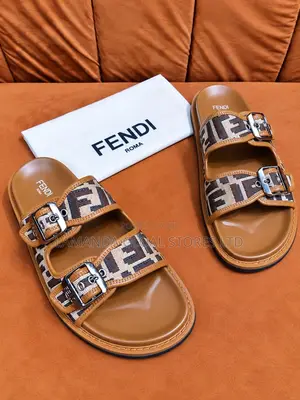 Fendi FF Brown Leather Double-Buckle Sandals