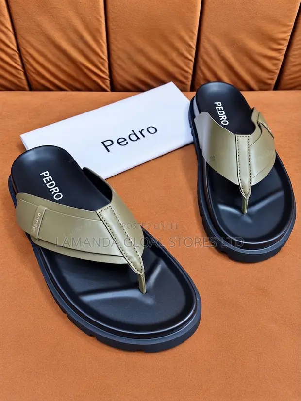 Pedro Olive Green Leather Thong Sandals - Girman 45 - 1