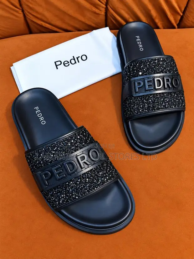 Pedro Glitter Embellished Slide Sandals - Black - 1