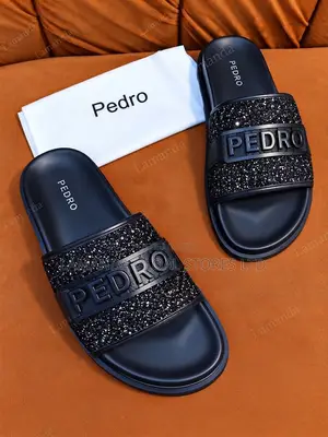 Pedro Glitter Embellished Slide Sandals - Black