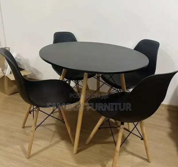Modern Round Dining Set - Black Table & 4 Chairs - 1