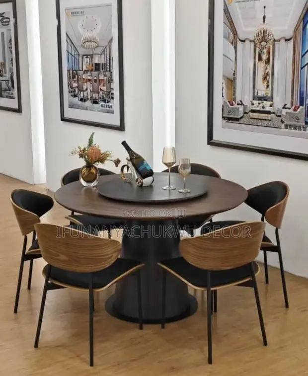 Modern Round Dining Set with 6 Chairs - 1