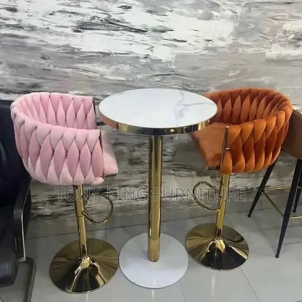 Modern Luxury Faux-Marble Bar Table Set - 1