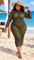 Doguwar Hannu Lace Beach Cover Up Dress na Mata - 1