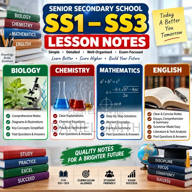 SS1-3 Biology, Chemistry, Physics, Math, English Lesson Notes - 1