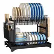 2-Tier Stainless Steel Dish Rack with Cup Holder - 2