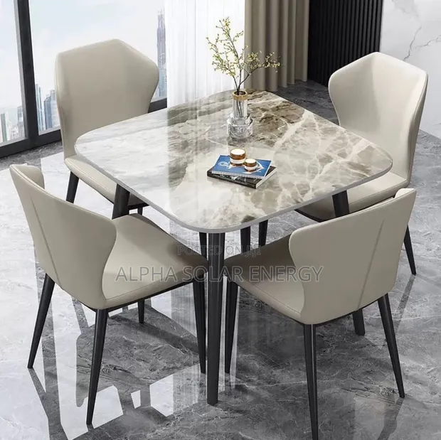 Modern 4-Seater Square Marble-Top Dining Table - 1