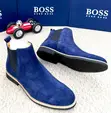 BOSS Navy Blue Suede Chelsea Boots - 1