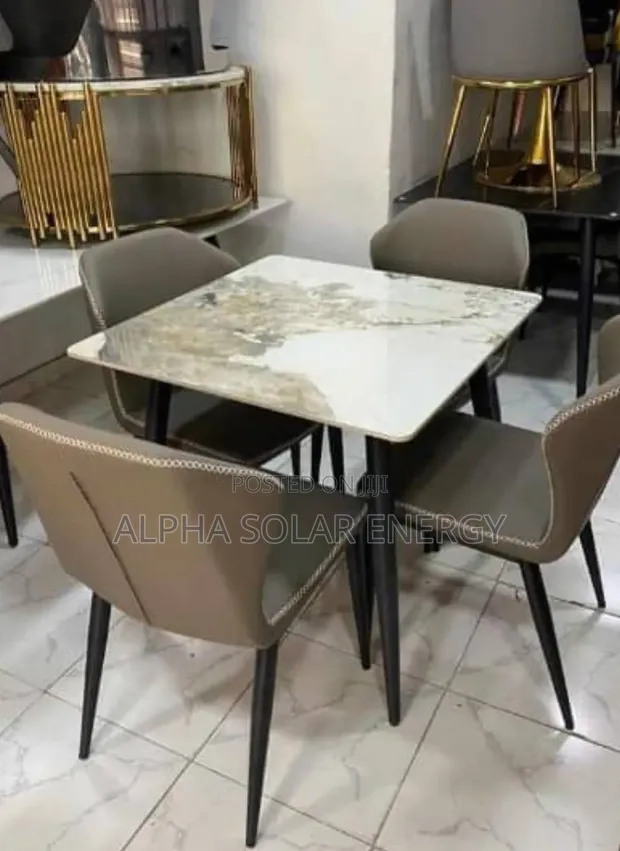 Modern 4-Seater Dining Set - White & Gold Marble Square Table - 1