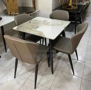 Modern 4-Seater Dining Set - White & Gold Marble Square Table