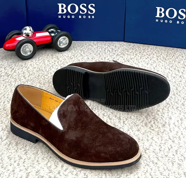 BOSS Brown Suede Slip-on Loafers - 1