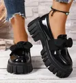 Stylish Bow Knot Patent Leather Chunky Lug-Sole Slip-on Shoes - 1