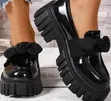 Stylish Bow Knot Patent Leather Chunky Lug-Sole Slip-on Shoes - 2