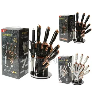 9-Piece Stainless Steel Knife Set - Rose Gold Marble