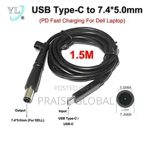 USB-C to 7.4x5.0mm DC Adapter Cable for HP/Dell Laptops