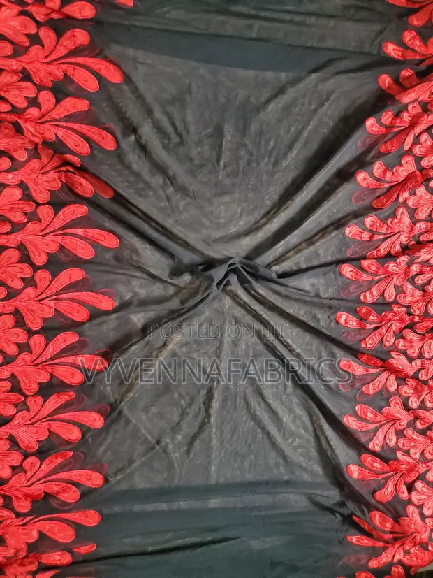 Nolita Lace Mesh Embroidered Sample Fabric - Black - 1