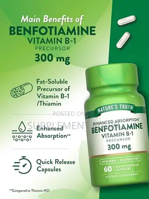 Nature's Truth Benfotiamine 300mg Vitamin B1 - 60 Kwalba