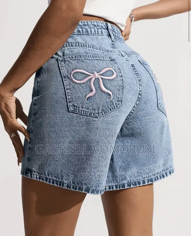 Zara Pink Bow Embroidered Denim Shorts for Girls - 1