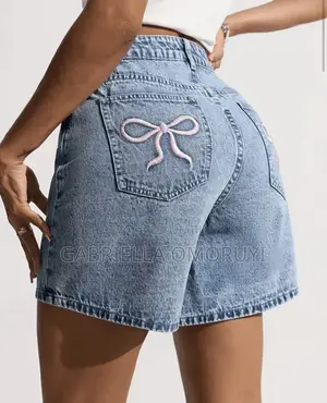 Zara Pink Bow Embroidered Denim Shorts for Girls