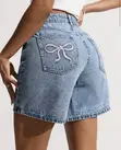 Zara Pink Bow Embroidered Denim Shorts for Girls - 1