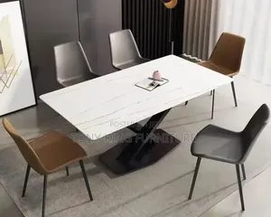 Modern Rectangular White Faux Marble Dining Table Set (6 Seater)