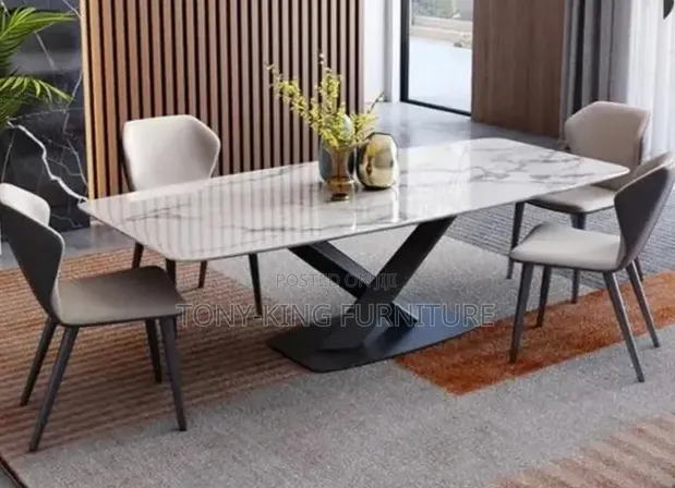 Modern Rectangular White Sintered Stone Dining Table Set - 1