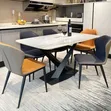 Modern 6-Seater Dining Set with White Marble-Patterned Sintered Stone Top - 1