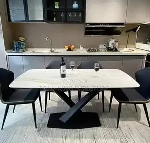 Modern 6-Seater Dining Set with White Marble-Patterned Sintered Stone Top