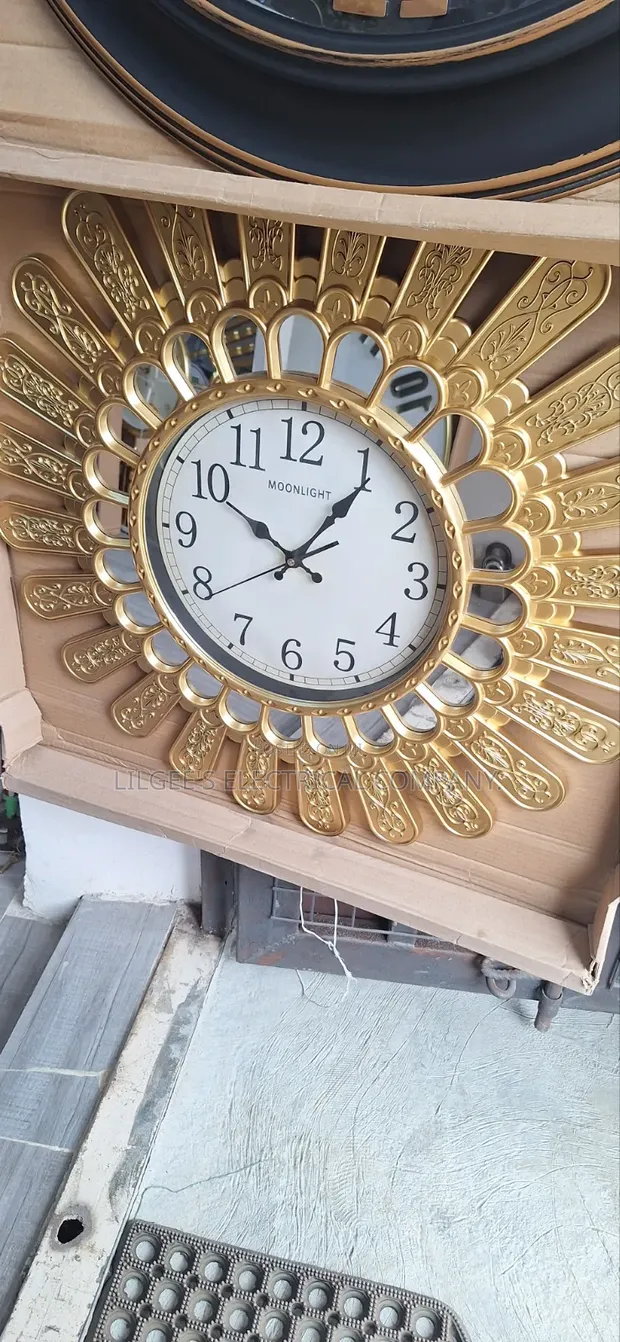Premium Golden Mirror Shelves Wall Clock - 1