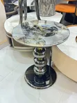 Luxury Round Marble-Effect Center Table with Chrome Pedestal - 1
