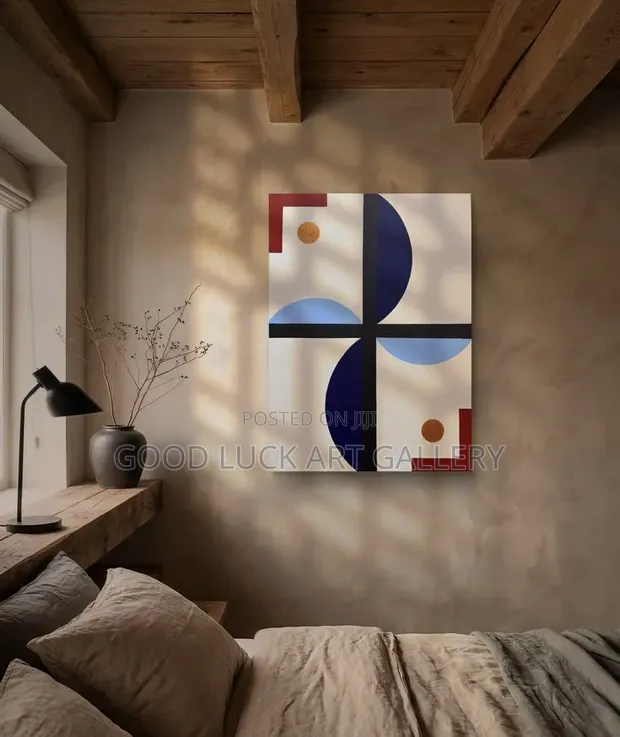 Geometric Art Print - Navy, Blue, Red, Mustard - 1